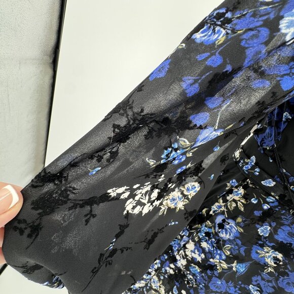 DKNY Y2K Floral Velvet Burnout Faux Wrap Dress Womens Size 10 Empire Waist Flowy - Picture 6 of 8